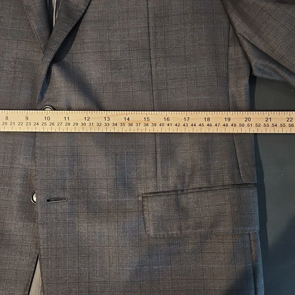 Hickey Freeman 42L Plaid Dark Grey 100% Worsted Wool Jacket Blazer Sport Coat